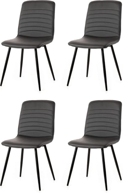 WAYS. – Kunstleren eetkamerstoelen – Grijs – Strak en stijlvol design – Houten poten – 4 stuks