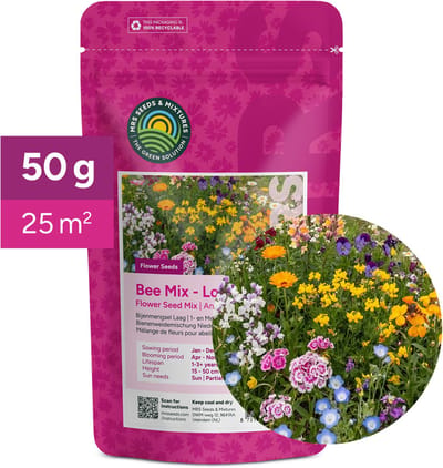 MRS Bijenmengsel laag - 50 gram (25 m²) - Meerjarige wilde bloemzaden - Kleurrijke veldbloemen voor bijen en hommels - 23 soorten - Nectarrijk - Premium bloemenzaad