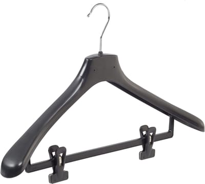 De Kledinghanger Gigant - Mantelhanger - Kostuumhanger - Jassenhanger - Volwassenen - HZ48 - 50 Stuks - Kunststof - Zwart - Gebogen Model - Schouderverbreding 4,8 cm - Anti-slip Knijpers - 48 cm - Kledinghanger - Kleerhanger - HZ-Serie