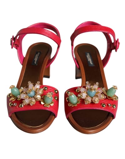 Dolce & Gabbana Fuchsia Leren Versierde Keira Sandalen Schoenen