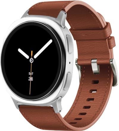 Stravo Premium Leren Bandje met Steentextuur – Geschikt voor Samsung Galaxy Watch 9 (40/44mm) / Watch 8 (40/44mm) / 8 Classic (46mm) – Hoogwaardig Leather Horlogebandje van Echt Leer met RVS Gesp voor Samsung Smartwatches – Leer – Bruin