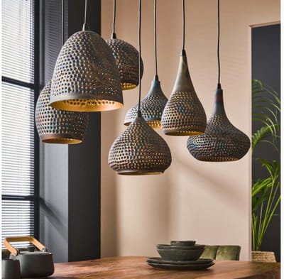 Hanglamp 7 Lampen - Punch Mix - Zwart/Bruin - Metaal - Woonkamer - Keuken - In Hoogte Verstelbaar - Exclusief Lichtbron - Voedingstype Netstroom - Snoerlengte 150 cm