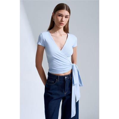 Crop Wrap Blouse met Strikdetail