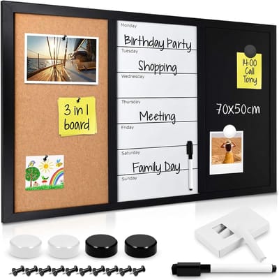 SNJY® Weekplanner Whiteboard - Familie Weekplanner - Weekplanner Magnetisch - Inclusief Marker en Krijtjes - 70x50 cm - Zwart