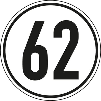 Tempo 62 km sticker 50 mm - 10 stuks per kaart