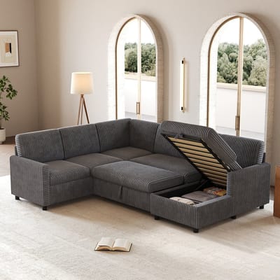 STILVORA U-Bank 274 x 220 cm - Slaapbank Met Opbergruimte En Chaise Longue - Voor Woonkamer En Logeerkamer - Cord Grijs