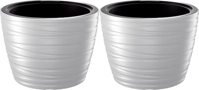 Prosperplast Plantenpot/bloempot Amazing - 2x - buiten/binnen - kunststof - wit - D37 x H28 cm - met binnenpot