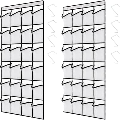 Dailygoods- Schoenenrek Opvouwbaar - Over de Deur Organizer - 48 Grote Gaaszakken - 4 Haken - Stof - 144x50cm - Schoenenopberger