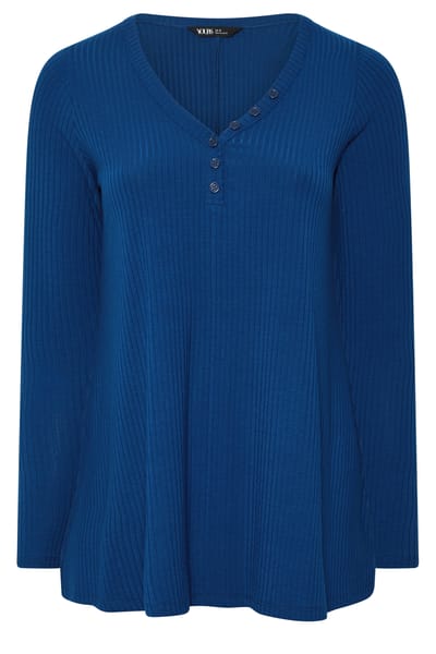 Yours Blauwe Henley Geribbelde Swingtop Size 42
