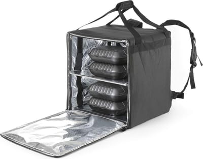 Bezorgrugtas - Pizza & voedsel bezorgrugtas, thermische rugzak, voedseltas, thermo-tas, pizzatas, voor het bezorgen van bestellingen per fiets of motor, lichtgewicht, geïsoleerd, 410x410x(h)490mm, zwart [Energieklasse A]