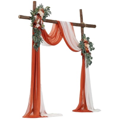 Kit de Fleurs Artificielles pour Arche de Mariage Orange Avec 2 Pièces de Fleurs 2 Pièces de Voilages