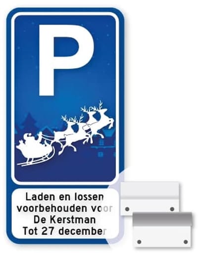 Parkeerbord Kerstman - 30x60 cm - Bevestiging: Met muur-/ wandmontage beugels