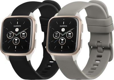 kwmobile 2x horlogebandjes geschikt voor Garmin Venu Sq 2 Music / Sq 2 / Vivoactive 6 / Vivoactive 5 bandje - Smartwatch bandjes van TPU - Activity tracker horloge band in zwart / grijs