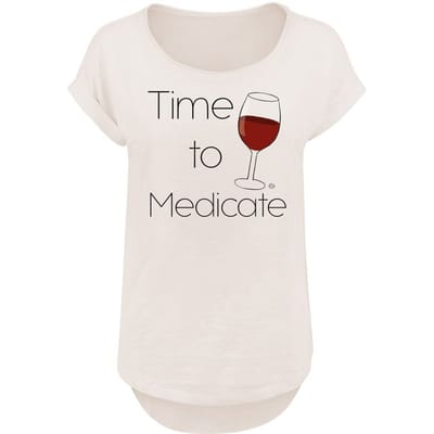 Goodie Two Sleeves - Fun T-shirt - Time To Medicate - M tot L - voor Vrouwen - zand