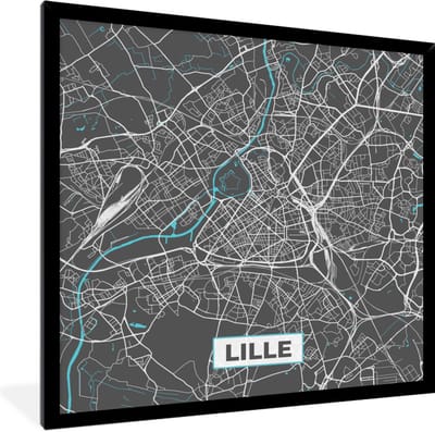 Fotolijst incl. Poster - Lille - Frankrijk - Plattegrond - Kaart - Stadskaart - 40x40 cm - Posterlijst