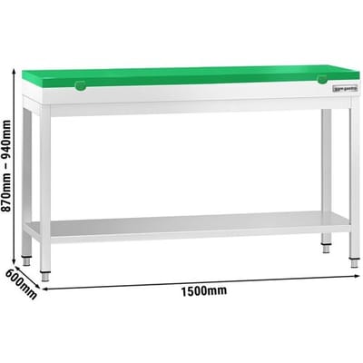 GGM Gastro Edelstahl Arbeitstisch PREMIUM - 1500x600mm - mit Grundboden - inkl. Schneideplatte Grün