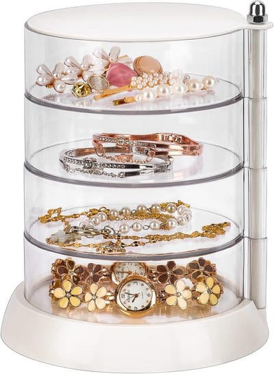 Draaibare Sieradendoos met 4 Lagen voor Ringen Armbanden Oorbellen