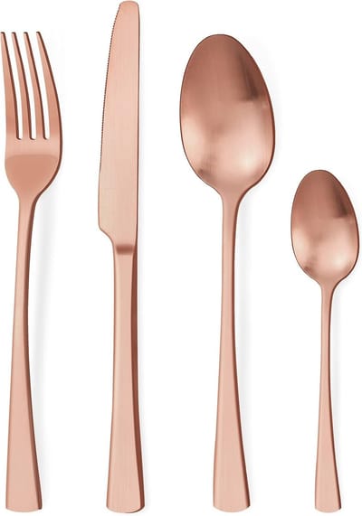 Candala Bestekset voor 6 personen, 24-delig, roestvrij staal, roségoud, mat, met mes, vork, lepel, hoogwaardig roestvrij staal, vaatwasmachinebestendig.