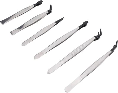 6-delige RVS Pincet Set voor Make-up, Multifunctionele Wimpers Pincetten met Stempelclips voor Precisiewerk en Wimpers Collectie