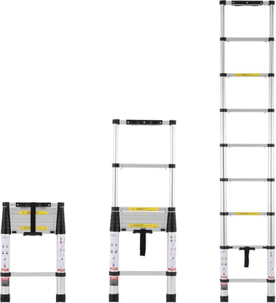 Telescopische ladder - Intrekbare ladder - Klussen in huis - Veiligheidsontwerp met anti-knijpen - 26 meter hoogte - Zilver
