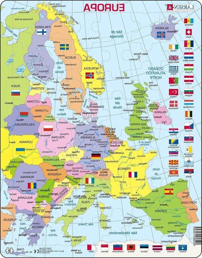 Europa Puzzel - Landen Puzzel - Geografie Leren - Met Frame en Dienblad - 48 Stukjes - Volledige Kleur
