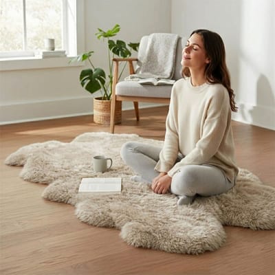 Echte schapenvacht crème quad Natuurlijke Fluffy Silky Soft Real Wollen Tapijt