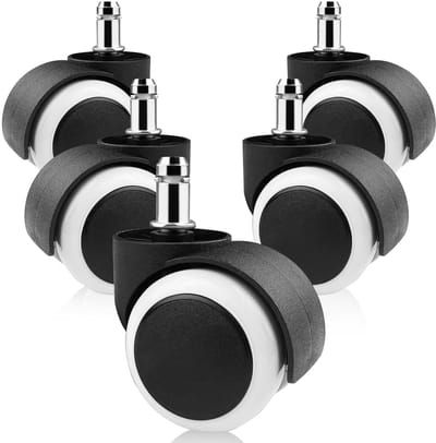 Bureaustoelwielen - 5-pack - Wielen voor harde vloeren - Stoelwielen - Dubbel wielontwerp - Stil - Krasbestendig - Reservewiel - Geschikt voor composietvloeren - Stenen vloeren - Tegelvloeren - 7,6*5,3*4,8cm -Wit