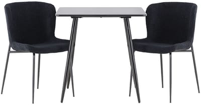 Polar eethoek tafel 75x75cm en 2 teddy stoelen zwart.