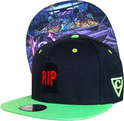 Capiche® Snapback – Zombie Aanval – Zwart & Neon Groen – Pet Heren – Baseball Pet – RIP Logo Grafsteen – Horror Zombie Attack Pet