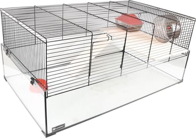Hamsterkooi – Flamingo Vitru 3 – hamsterkooi met glazen bodem – complete kooi met looprad, platform en accessoires – zwart – 78x48x34,5 cm – Europese kwaliteit