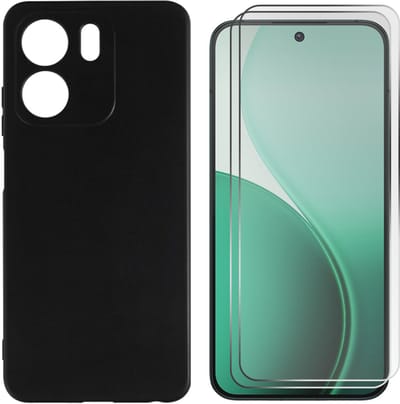 Casemania Hoesje en Glas Geschikt voor Oppo A6 4G - Zwart - Siliconen Back Cover + 2x Gehard Glazen Screenprotector