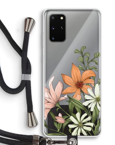 Case Company® - Hoesje met koord geschikt voor Samsung Galaxy S20 Plus hoesje met Koord - Floral bouquet - Telefoonhoesje met Zwart Koord - Bescherming aan alle Kanten en Over de Schermrand