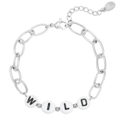 Chunky chain WILD armband - Zilver - Armbandje met tekst - Roestvrij staal - Zilveren sieraden voor dames - RVS - Stainless steel - Schakelarmband - Nikkelvrij - Roestvrij stalen