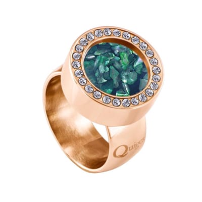 Quiges RVS Schroefsysteem Ring met Zirkonia Rosékleurig Glans 16mm met Verwisselbare Donkerblauwe Vlokjes Schelp 12mm Mini Munt