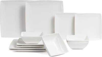 BonBistro Serviesset Yong Squito - Wit 12-delig / 4 personen - 4 dinerborden, 4 ontbijtborden en 4 kommen