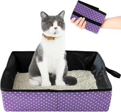Kattentoilet, draagbaar, draagbaar, voor kitten, waterdicht, eenvoudig te reinigen, nuttig kattentoilet voor huisdieren, reizen, outdoor, camping, thuisgebruik, paars