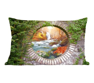 Sierkussens - Kussentjes Woonkamer - 50x30 cm - Herfst - Waterval - Natuur - Doorkijk