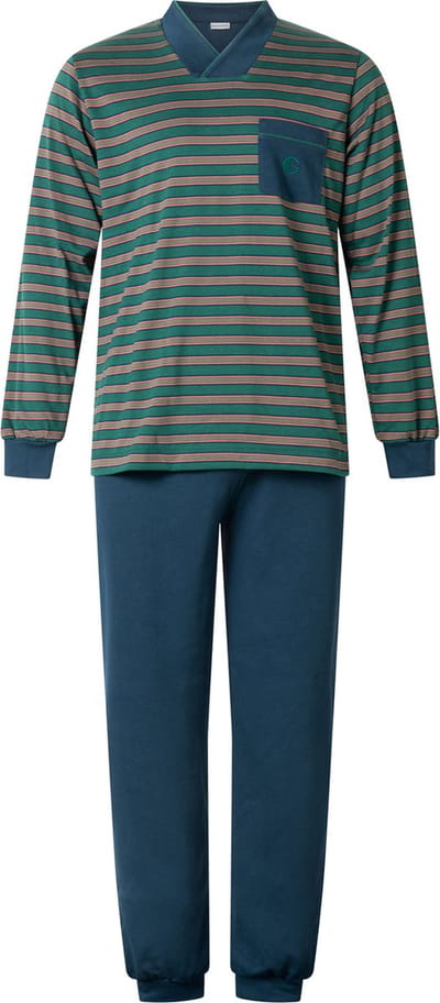Gentlemen heren pyjama licht geruwd - maat XXL - V-hals - Streep groen