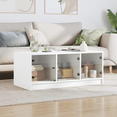 vidaXL - Salontafel - met - glazen - deuren - 102x50x42 - cm - wit