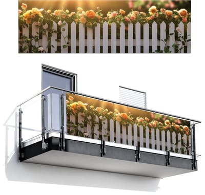 Balkonscherm 300x95 cm - Balkonposter Rozen - Hek - Zonlicht - Balkon scherm decoratie - Balkonschermen - Balkondoek zonnescherm
