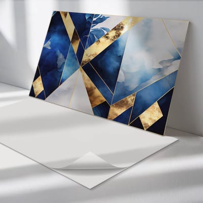 Wallfluent Vinyl Wandpaneel - Geometrie in tinten PVC Muurpaneel - 100 cm x 50 cm - Marine PVC wandpaneel - 1 stuk - Rechthoekig Wandbekleding Vinyl - Abstractie Wandpaneel - Zelfklevende Wandbekleding - Wandpaneel Keuken en Badkamer