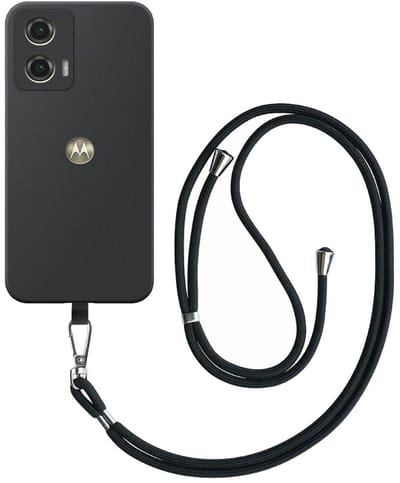 Geschikt voor Motorola Moto G Stylus 2024 Telefoonhoesje met Afneembaar Zwart Koord - Flexible Back Cover Case Siliconen TPU with Black Lanyard - Zwart - Smartphonica geschikt voor Motorola Moto G Stylus 2024