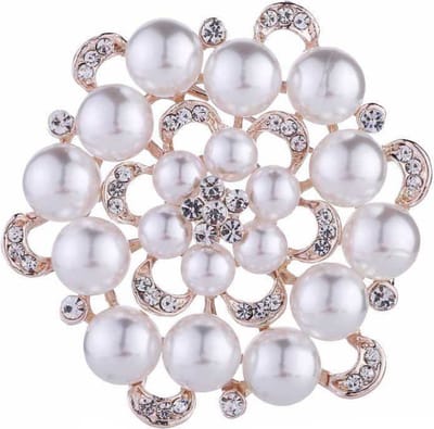 Fako Bijoux® - Broche - Bloem - Parel - XL - 50x56mm - Rosé Goudkleurig