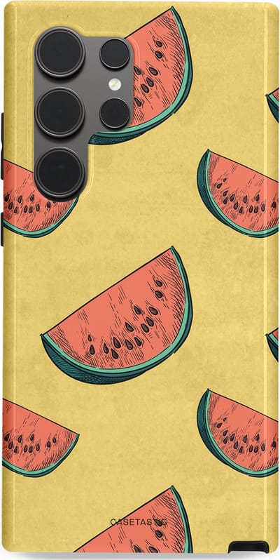 Casetastic Hoesje Geschikt voor Samsung S24 Ultra - Stijlvolle Beschermende Duo-layer Case - Retro Meloengeel