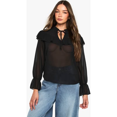 boohoo Dames Ruffle Blouse | Black | Maat: 6