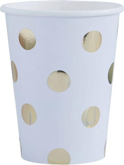Papieren bekertjes - Polka dot goud (8 stuks)