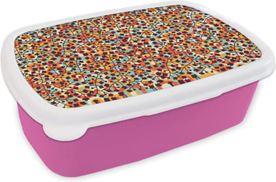 Broodtrommel Roze - Lunchbox - Brooddoos - Bloemen - Bohemian - Cirkel - Patroon - 18x12x6 cm - Kinderen - Meisje