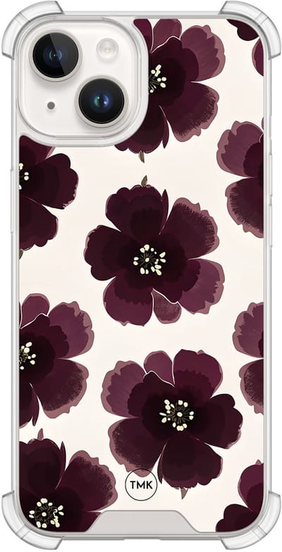 Shockproof hoesje geschikt voor Apple iPhone 14 - Burgundy flowers - Schokbestendig - Verhoogde randen - TPU case - Extra Sterke Back Cover - Bloemen - Transparant, Rood