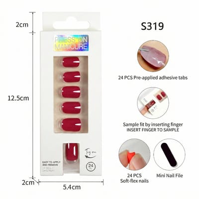 Kunstnagels - Press On Nails - 24 stuks - Hoogglans & Herbruikbaar - Bordeaux Rood