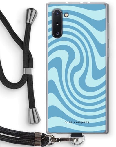 Case Company® - Hoesje met koord geschikt voor Samsung Galaxy Note 10 hoesje met Koord - Swirl Blauw - Telefoonhoesje met Zwart Koord - Bescherming aan alle Kanten en Over de Schermrand